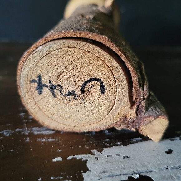 Vtg Handcrafted Japanese Kokeshi Doll Natural Wood Trunk Body Signed by Artist - Picture 9 of 9